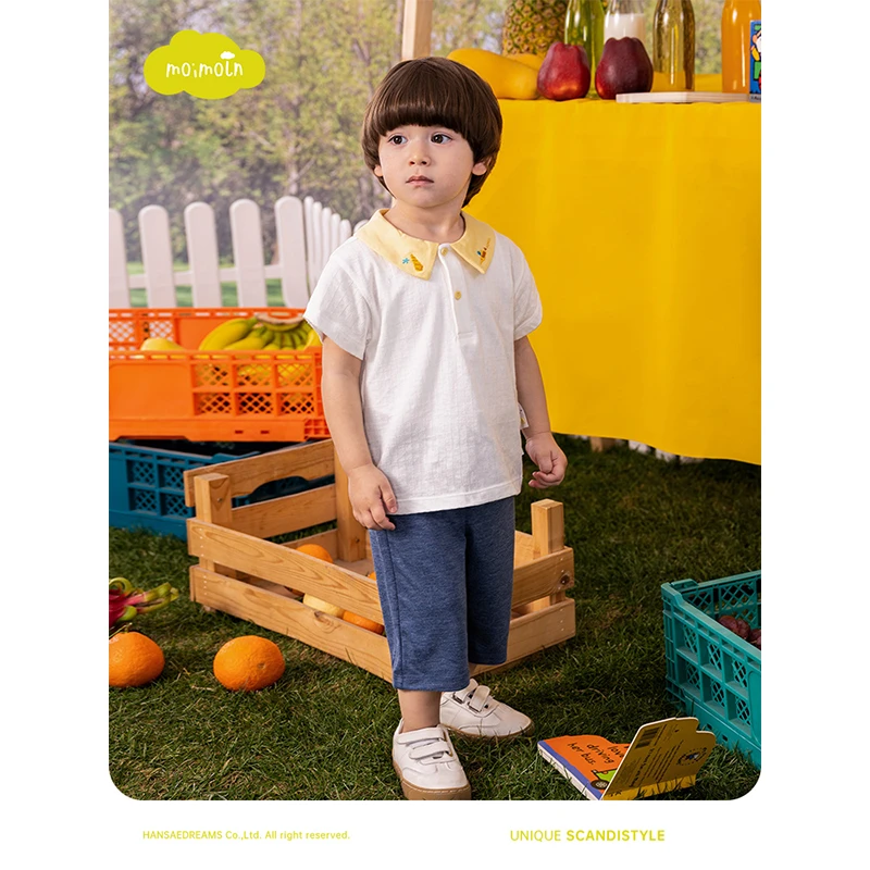 moimoln小云朵童装夏季新款男童学院风套装男宝宝T恤裤子两件套