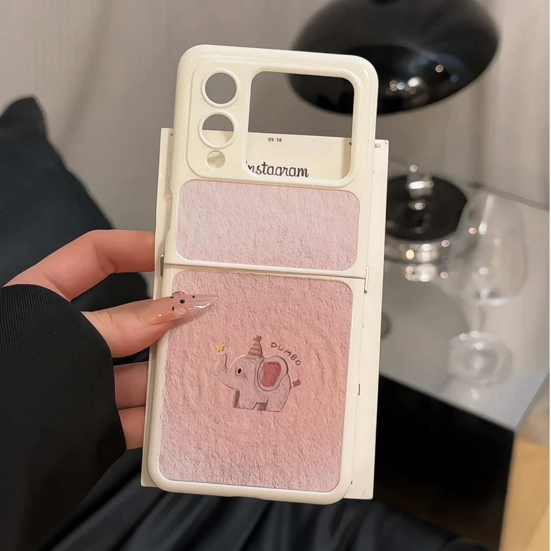 （华为nova系列）折叠奶油适用华为NOVAFLIP手机壳女米黄色油画小象