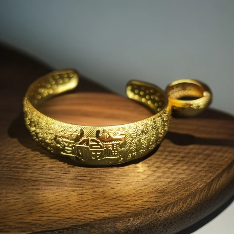 【云总甄选】k黄色精工版福牌宽版百岁手镯套装【SJT09】