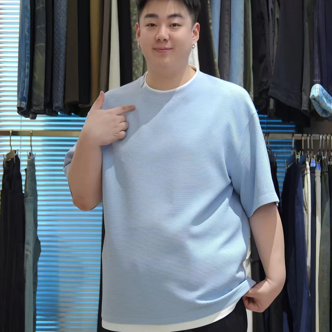 设计假两件简约短袖T恤男夏季2025重磅简约宽松大码休闲半袖