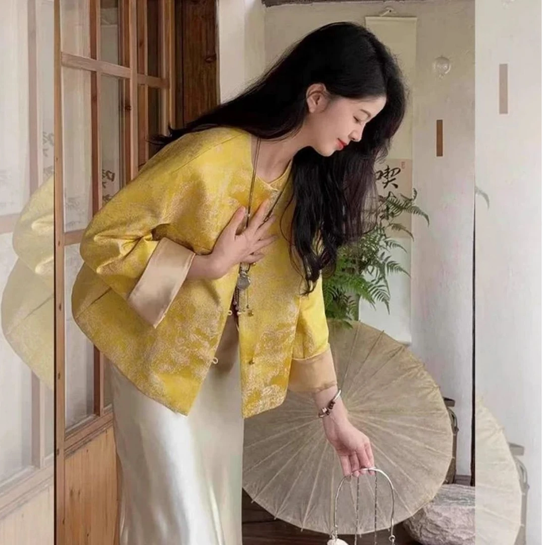 网红女装牛仔圆领时尚冬季上衣夹克国风常规款长袖复古薄款