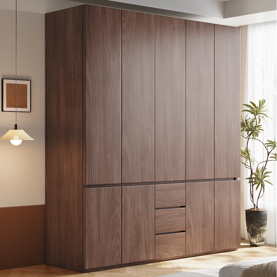 实木衣柜南美黑胡桃卧室家用北欧简约储物收纳柜子平开门