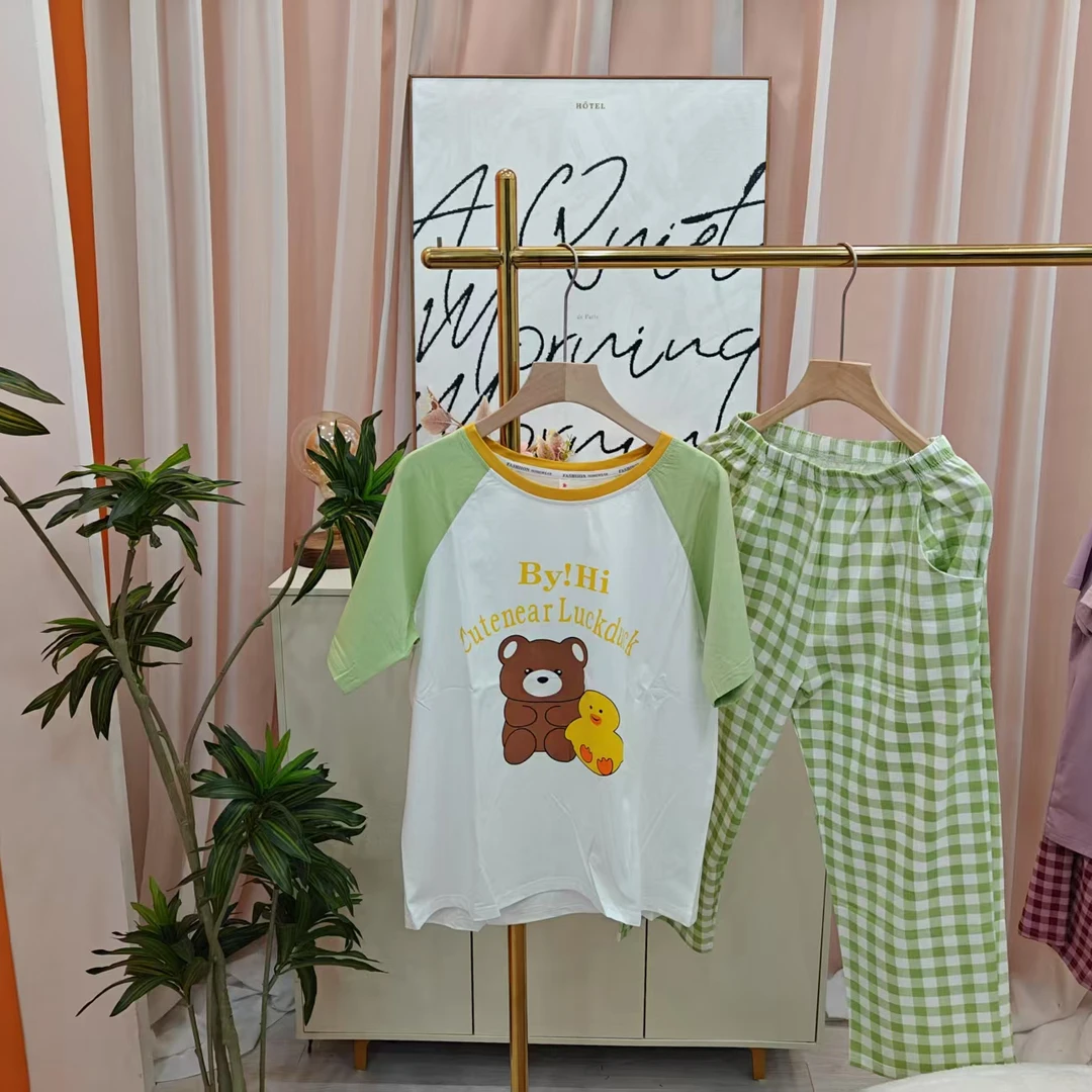 小熊可达鸭2025夏季新款爽棉短袖舒适休闲可外穿女款家居服睡衣