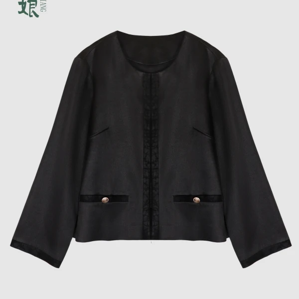 萧娘【悦今朝】2025秋冬新款香云纱小重锻黑色外套国风上衣女5738