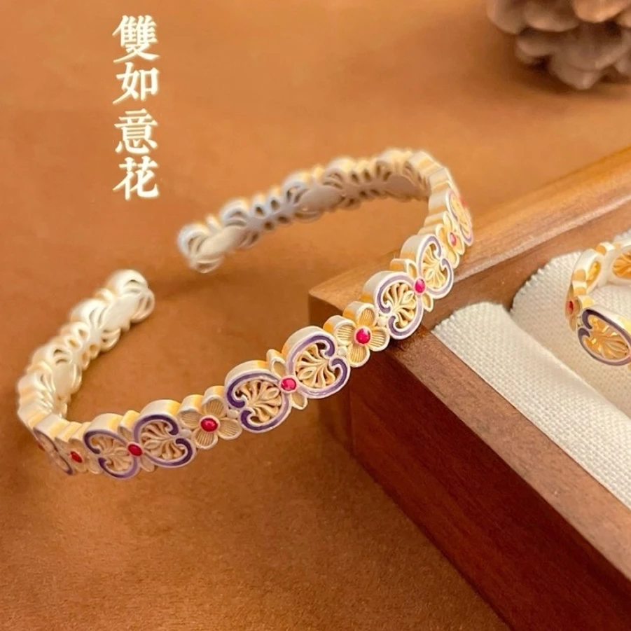 足银珐琅手镯 68号~珐琅双如意手镯