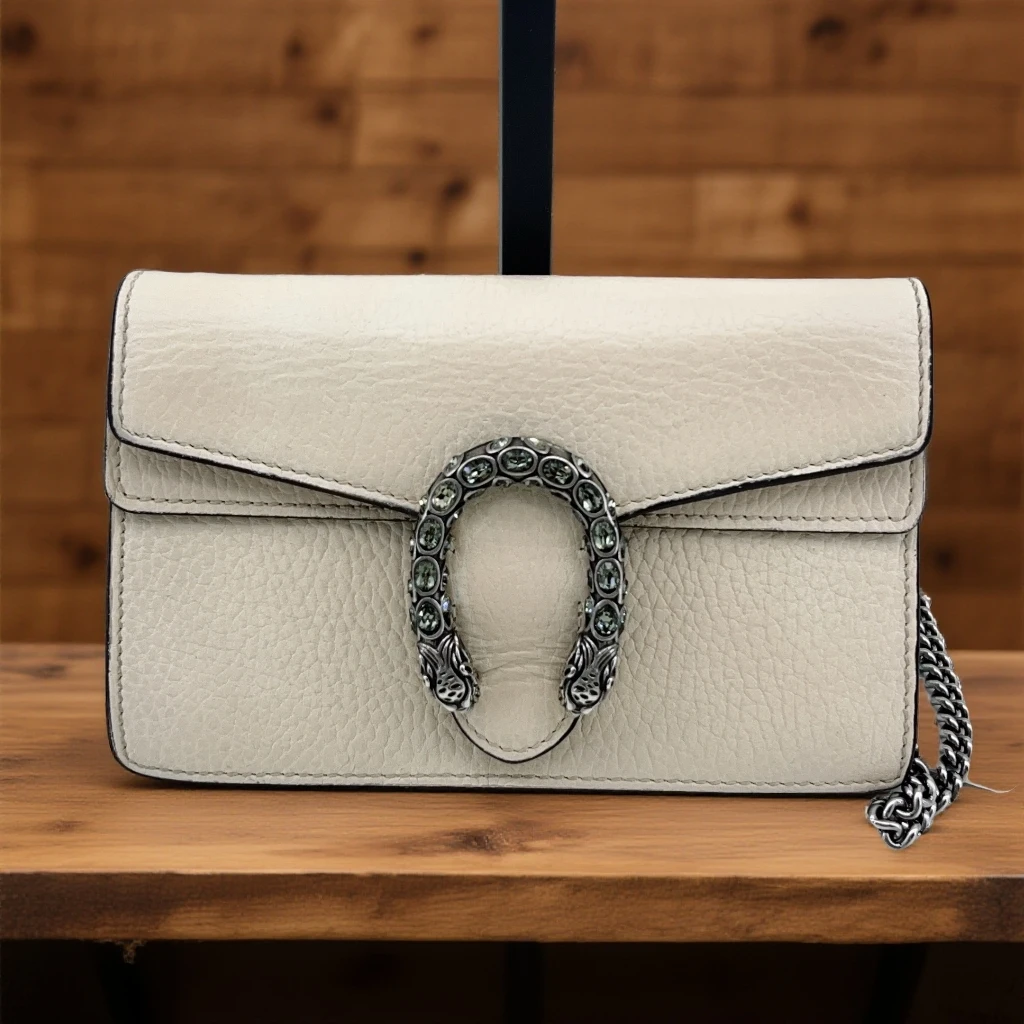 95新 GUCCI/古驰 白色带钻酒神链条包 1644 3450