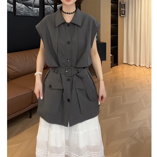 小众时尚工装风假两件上衣2025夏季新款洋气减龄气质宽松显瘦外套