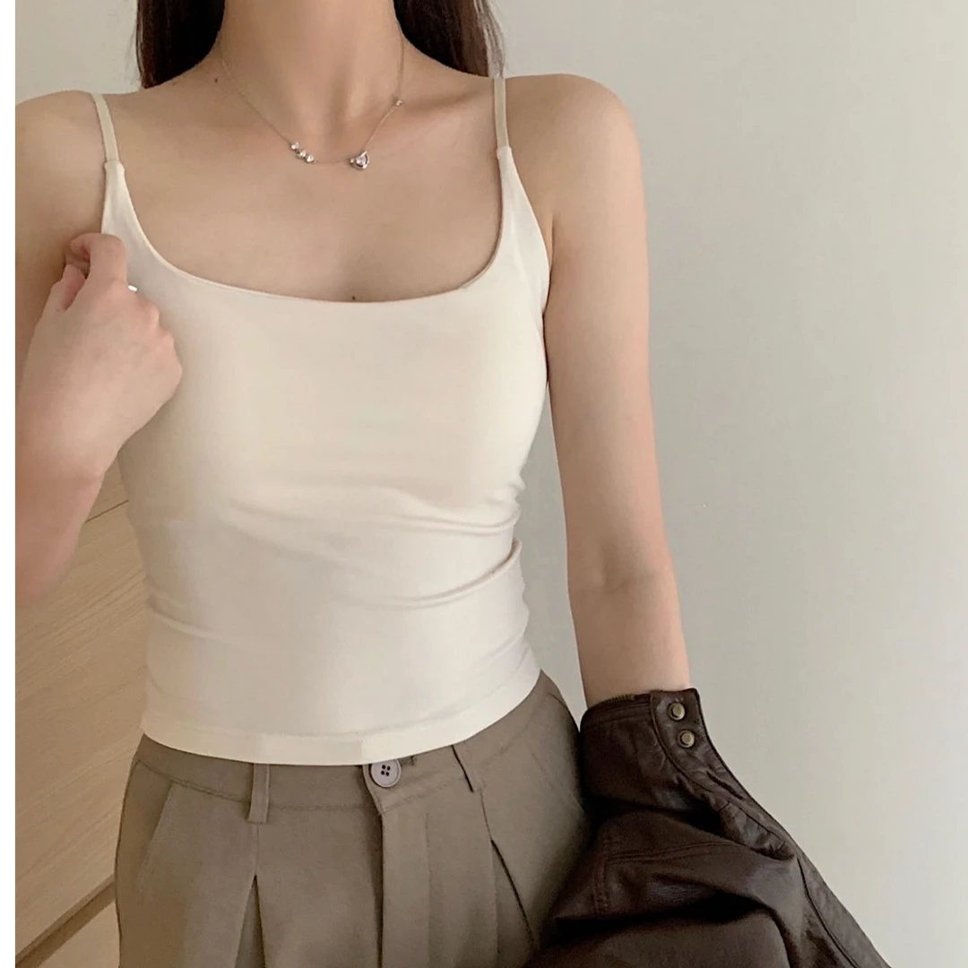 702升级款#早春新款吊带打底衣背心莫代尔带胸垫