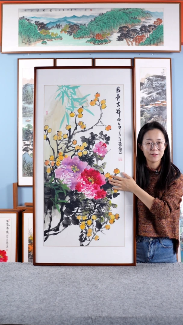 【闪购商品】国画汪琼《富贵吉祥》手绘带框122*62