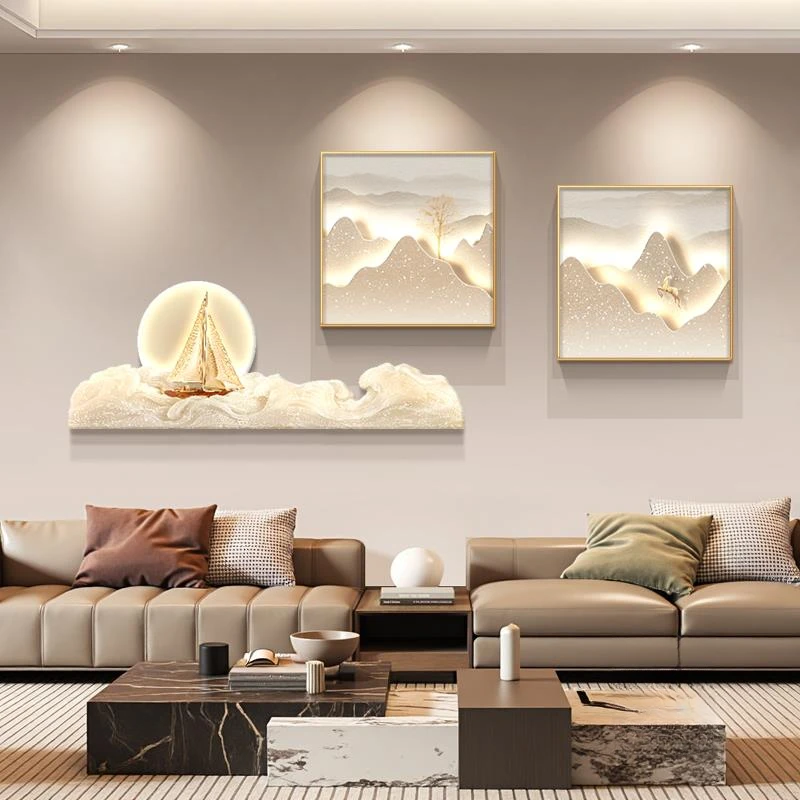 现代轻奢高级感客厅装饰画背有靠山壁画高档大气沙发背景墙挂画