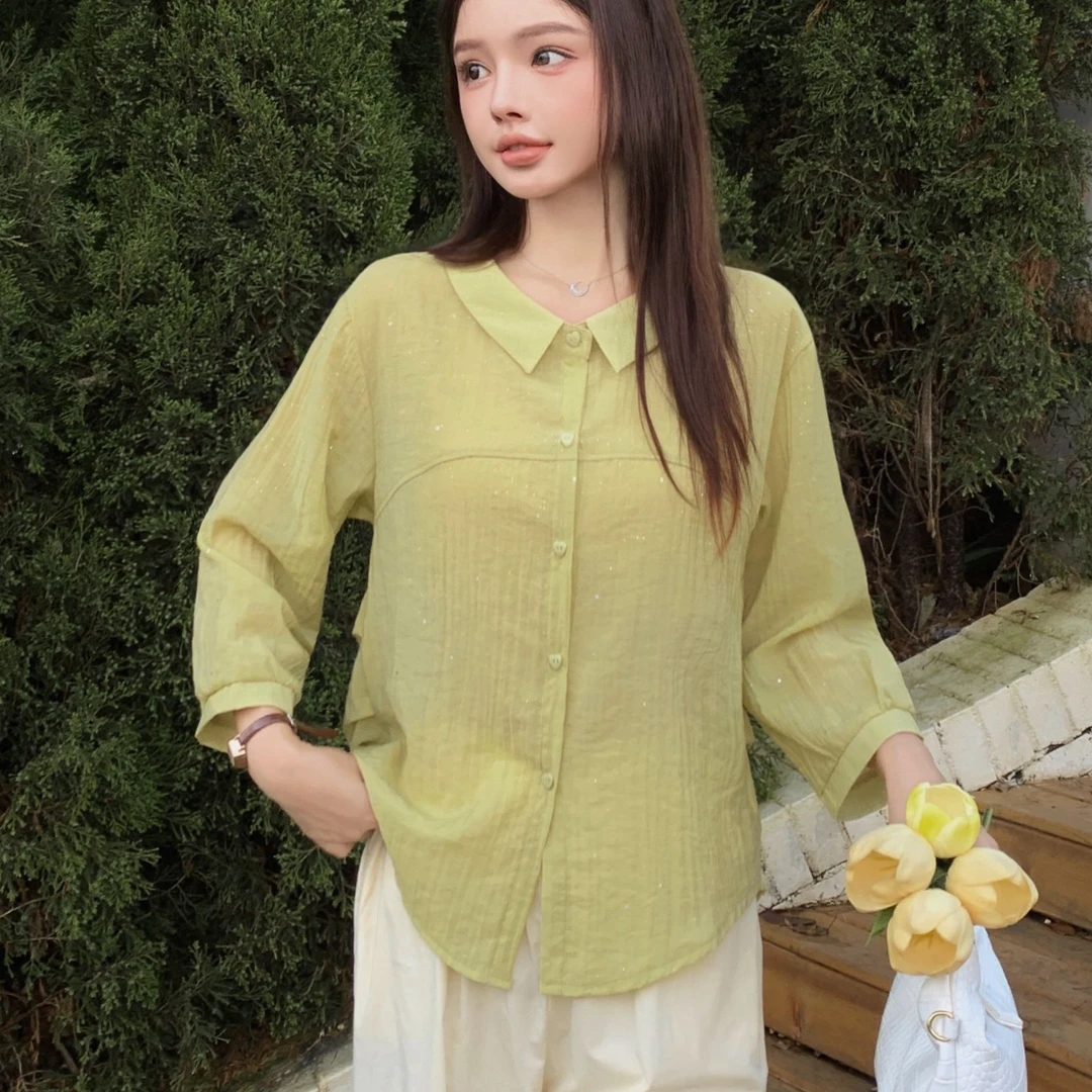 时尚甜美长袖衬衫女春秋新款设计感百搭洋气衬衣350#