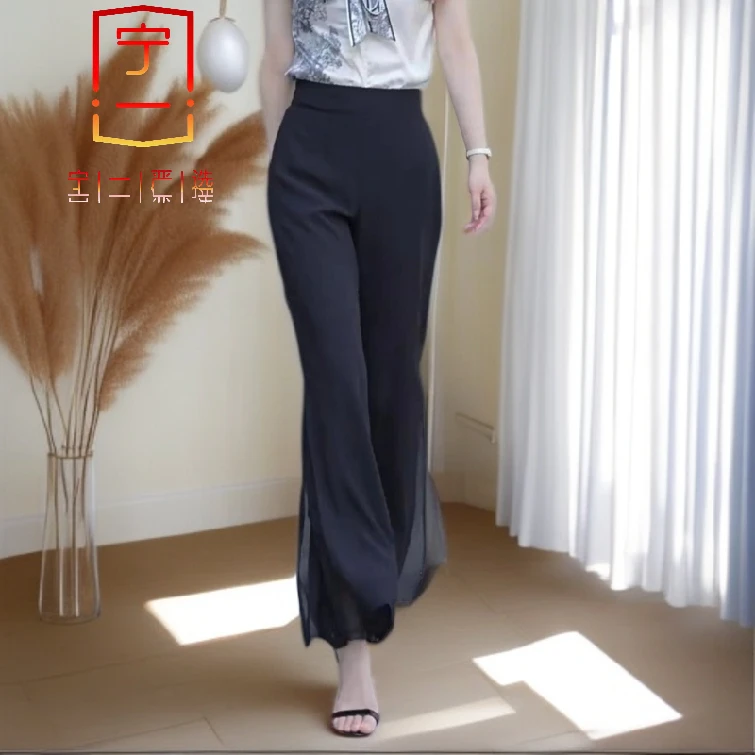 【雅岚女装】时尚洋气显瘦雪纺阔腿裤夏季新中式松紧腰宽松显瘦垂感