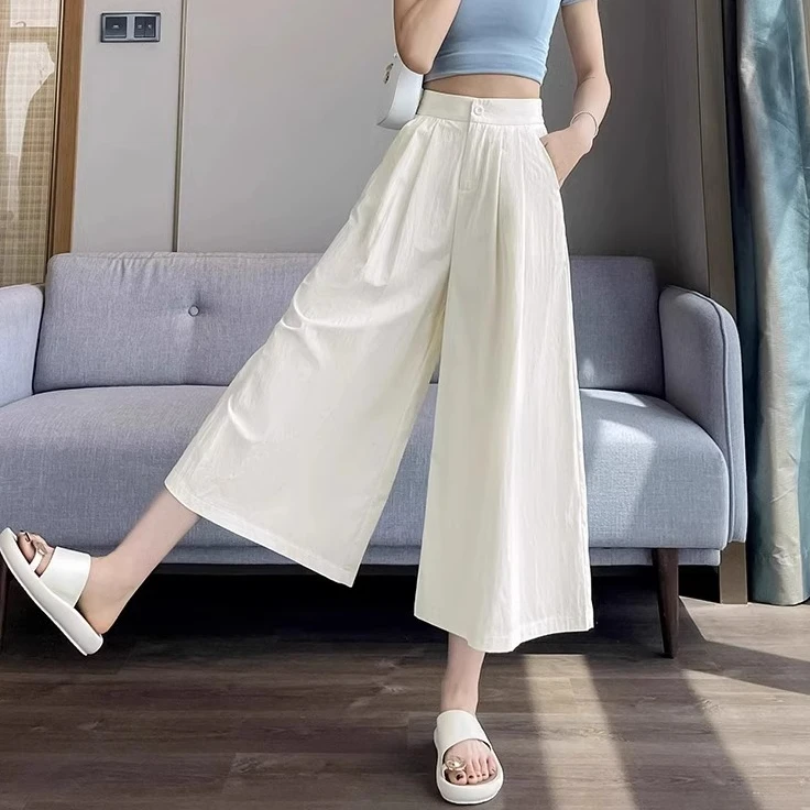 白色冰丝裙裤女2025小个子薄款高腰显瘦裙七分棉麻山本裤阔腿裤