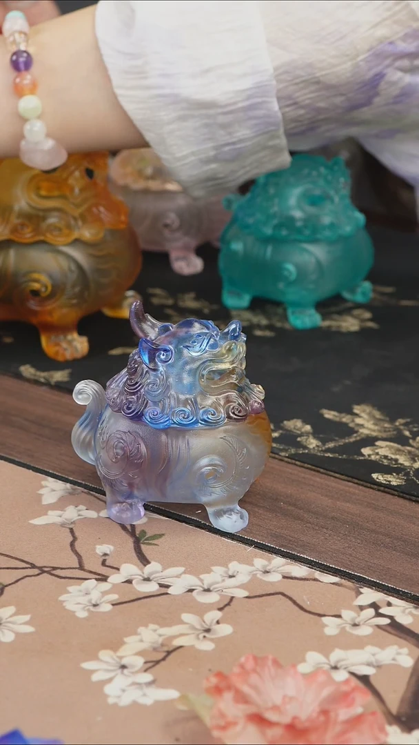手工艺品琉璃彩色狻猊香炉小号