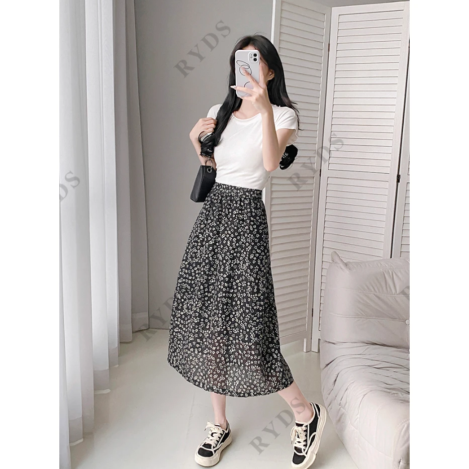 天丝亚麻玄锦纱碎花花苞裙 自由腰显瘦南法度假风半身裙25DAK0528