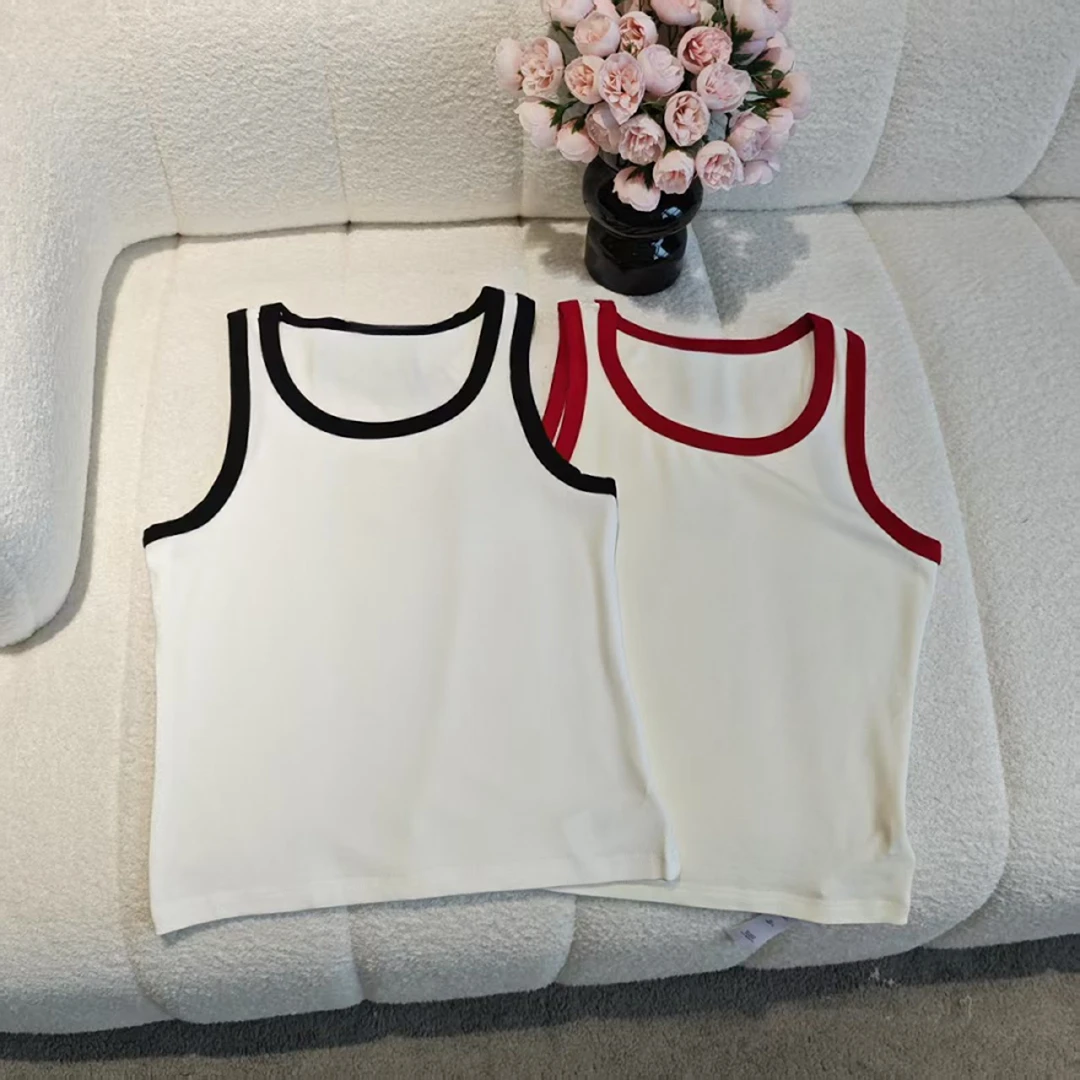 5426撞色拼接圆领无袖背心简约百搭夏季外穿吊带上衣