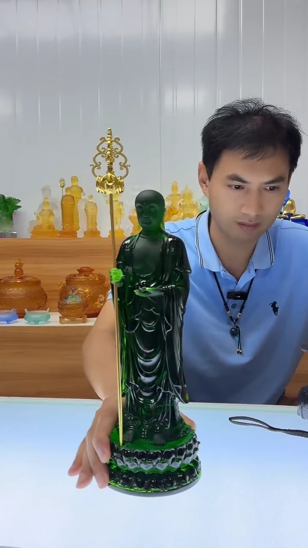 琉璃手工艺品地老师冰绿色28公分【福利】