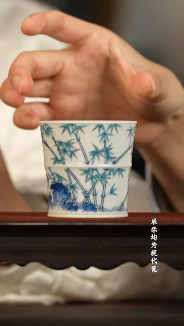 【墨舍名窑】涂杏花斗彩竹纹竹节杯