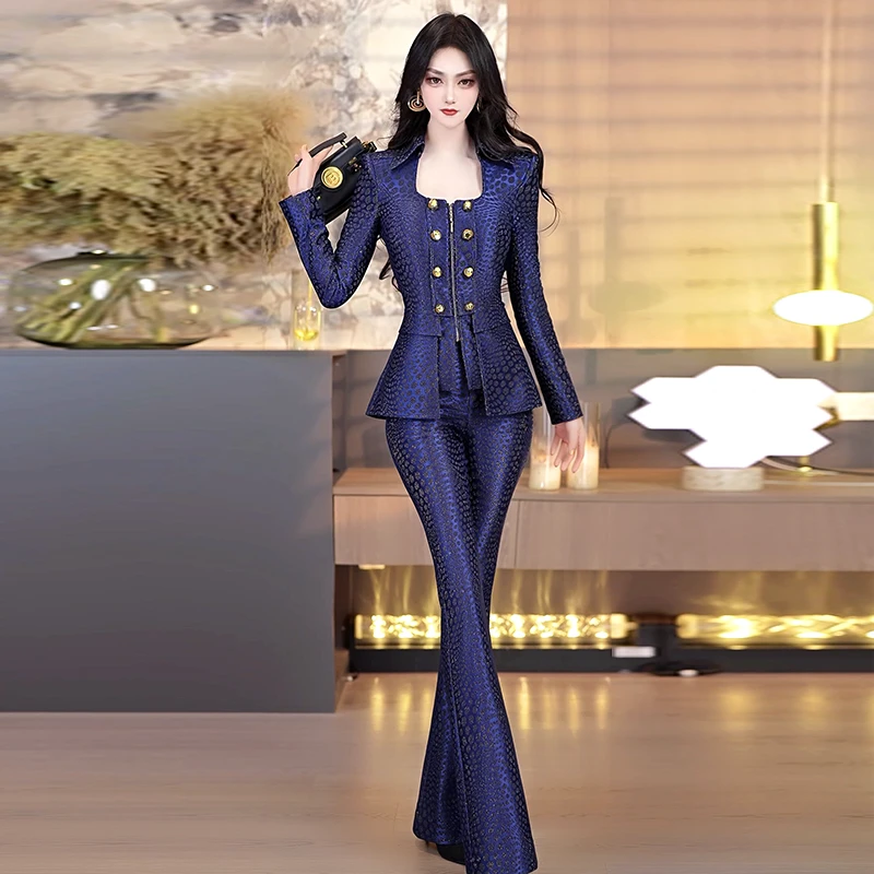 VJE春季英伦风帅气翻领小西服喇叭裤两件套2025新款时尚西装套装