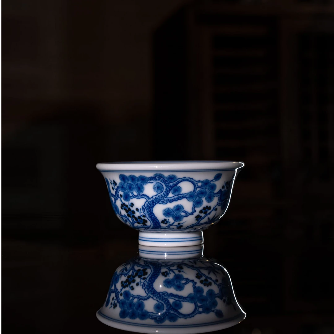 景德镇和然珍味柴窑 - 纯手工手绘原矿青花松竹梅小压手