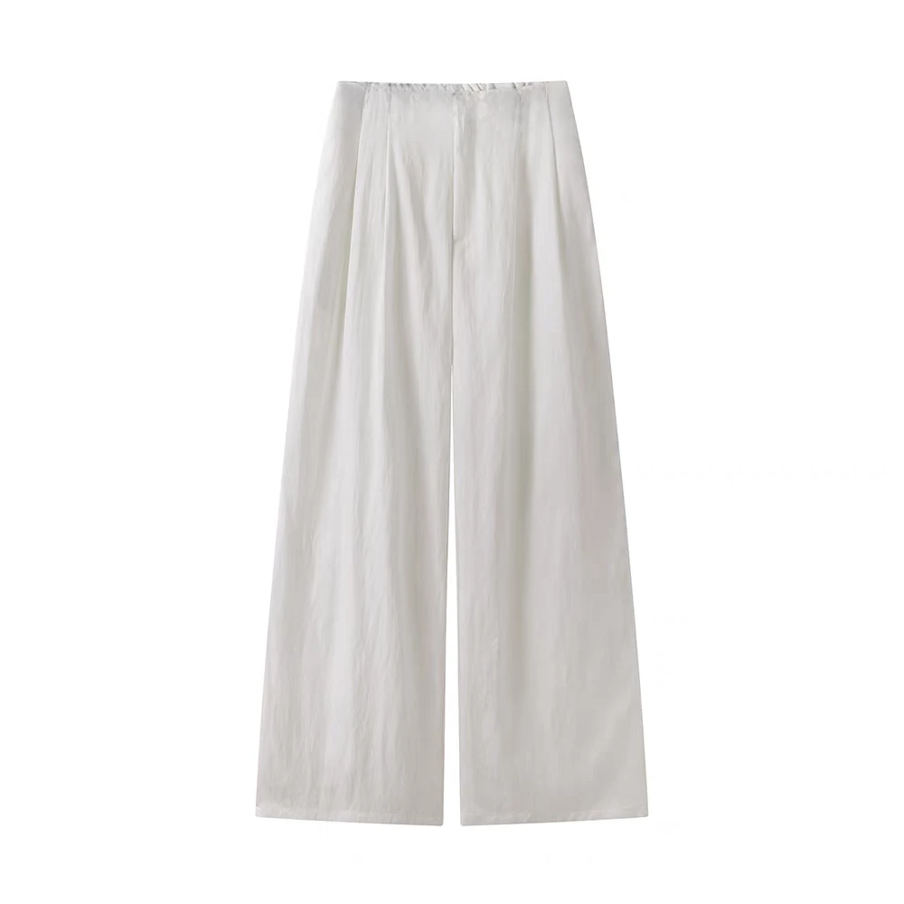 【BILU VTG】白色棉麻高腰阔腿裤BL2025757
