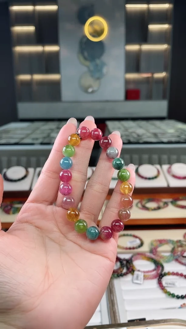 未镶嵌老矿碧玺彩虹单圈手串9mm+碧玺碧玺多样性发一条T