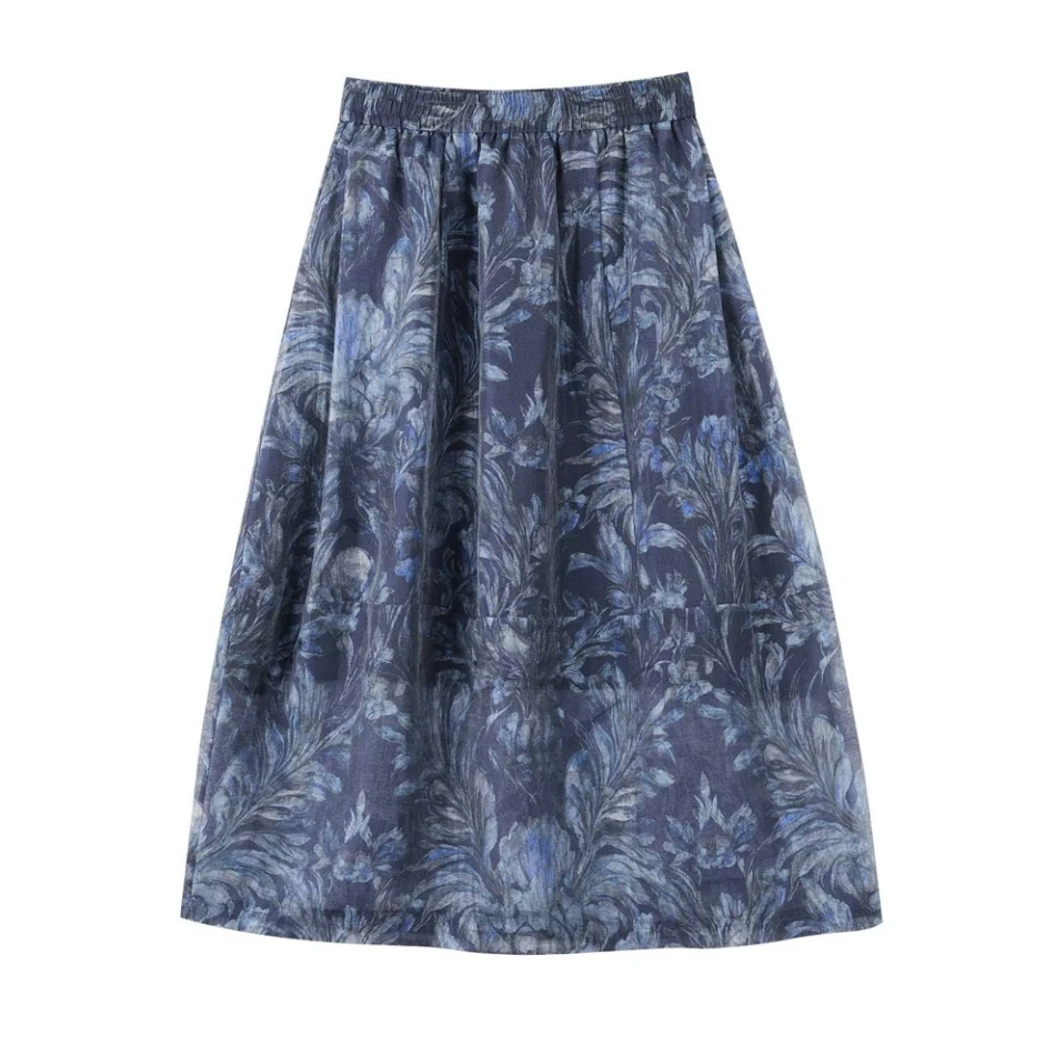 芮初3309【凉感碎花花苞裙】夏季款韩系女士气质A字印花半身裙