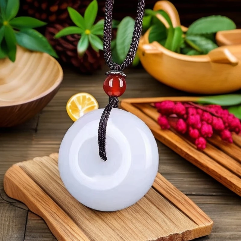 古法工艺民族风白色圆形平安扣吊坠摆件