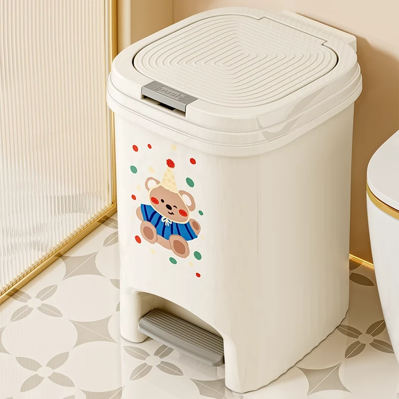 厨房大容量垃圾桶脚踏式高颜值卡通印花厕所卧室新款按压式收纳桶