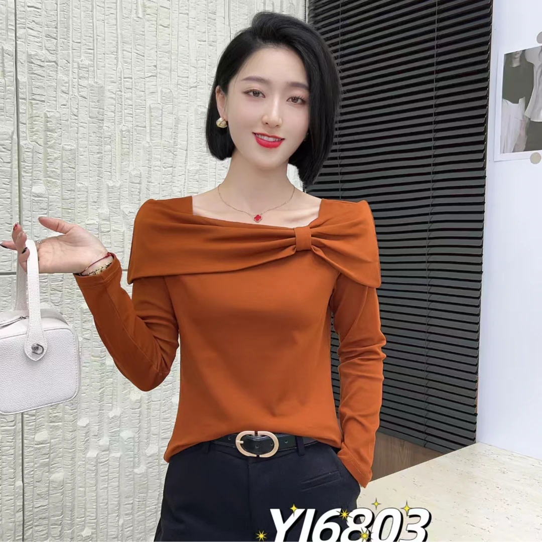 【韩紫朵 】2025早秋款网红款炸街洋气方领长袖上衣86803