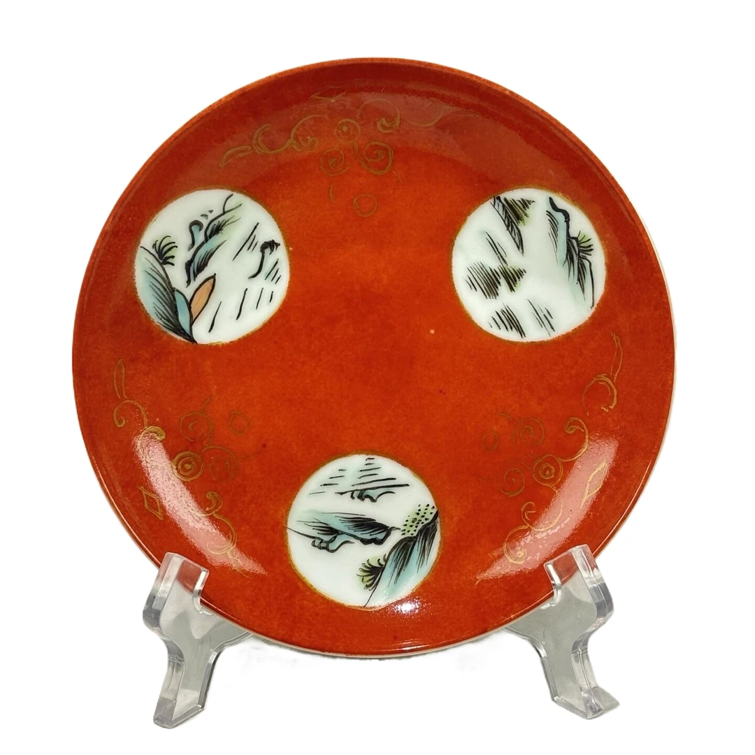 矾红开窗山水盘7599