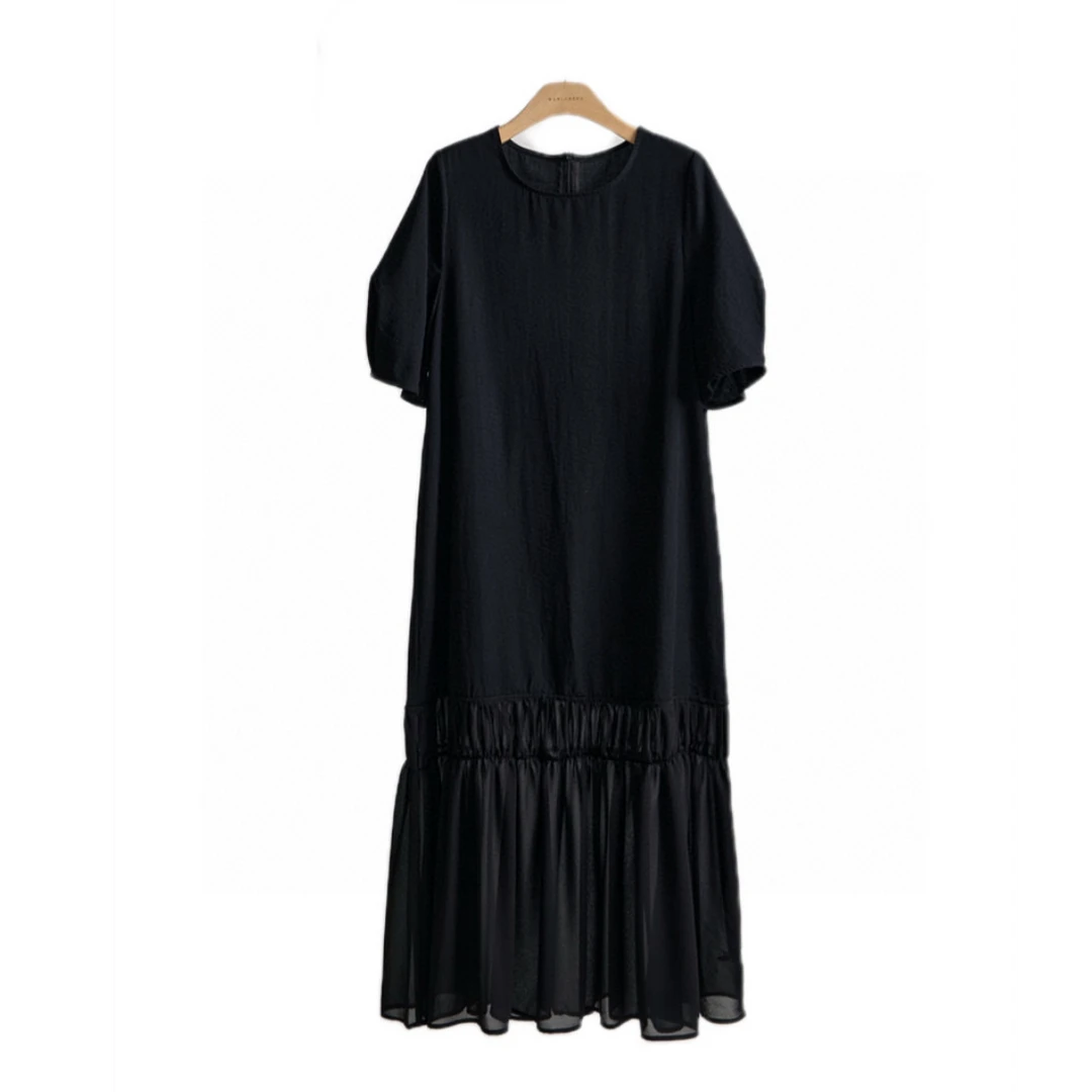 【出口wai单】 ji简百搭显瘦泡泡短袖拼接连衣裙YC005