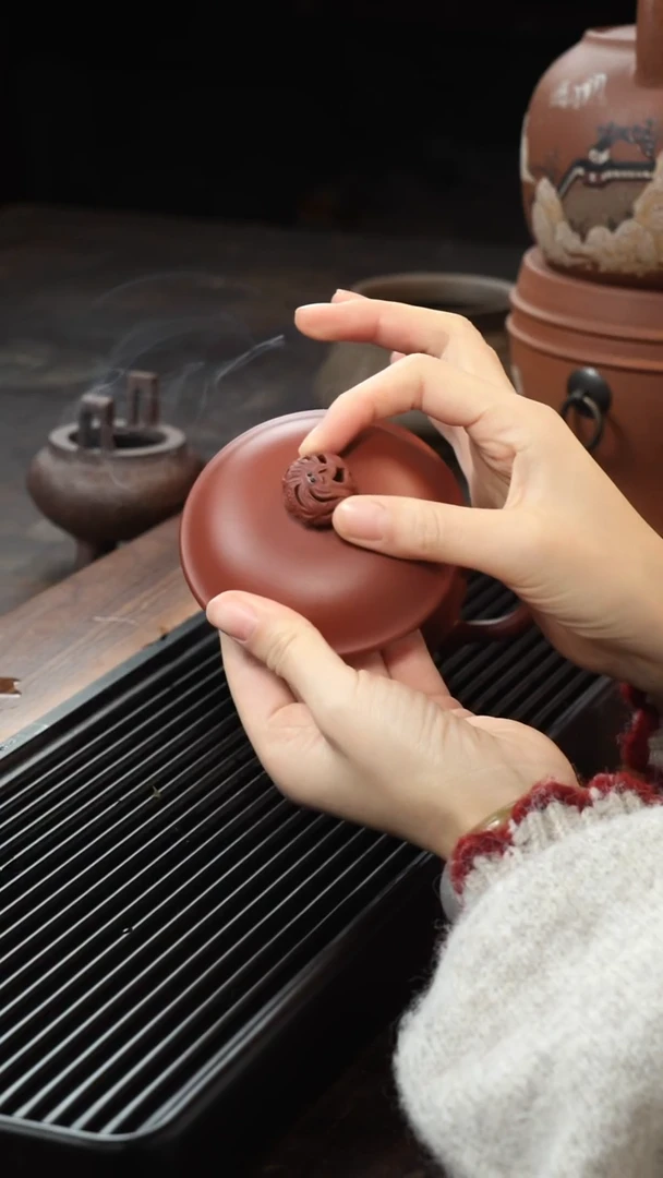 茶壶紫砂朱泥龙钮盖杯