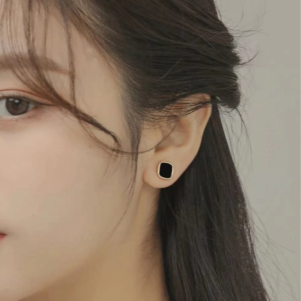 钛钢耳饰 方圆黑贝2025年新款潮复古港风气质高级感大气耳钉耳饰