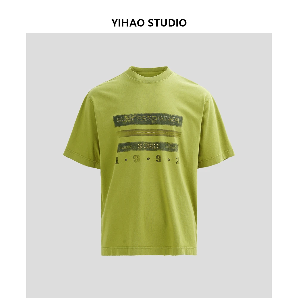 YIHAO STUDIO夏季新款男士纯棉数字T恤休闲宽松潮流时尚圆领短袖
