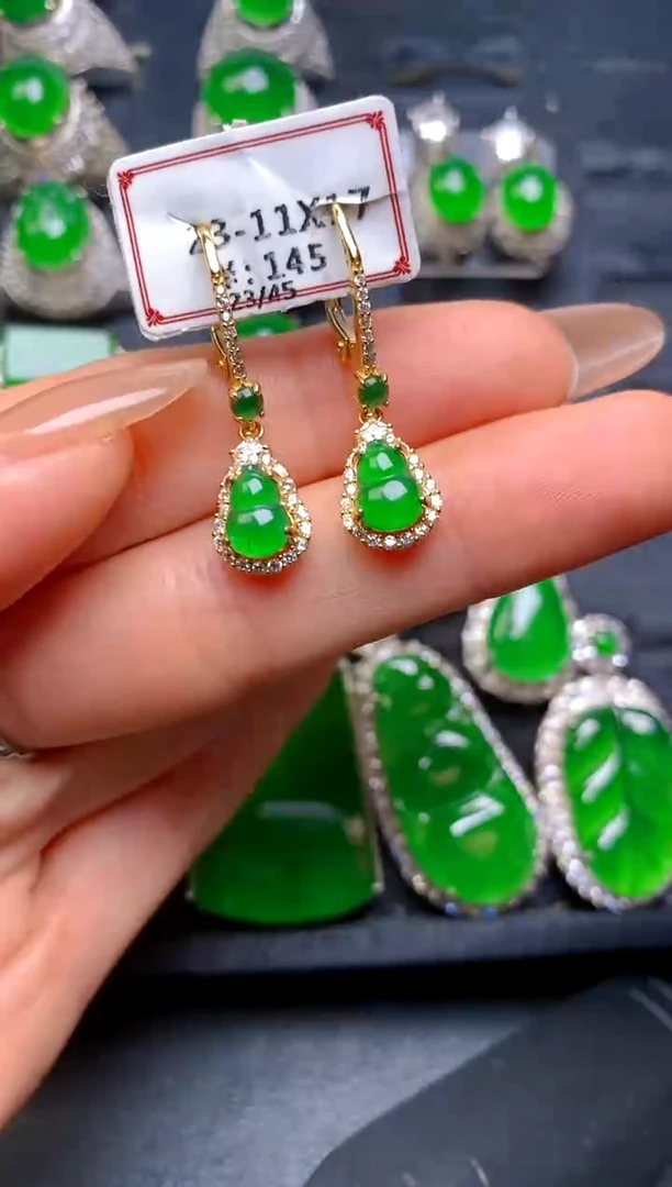 【闪购商品】翡翠耳坠银S925镶嵌葫芦耳坠