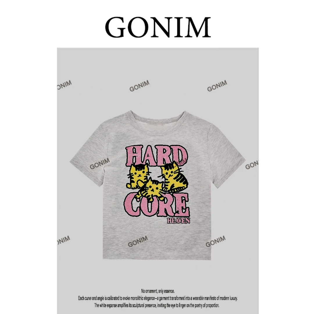 Gonim· “宠物好友”2025款卡通趣味美式街头宽松百搭时尚短袖T恤女