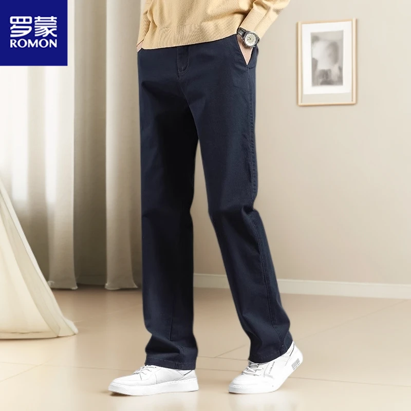 Romon/罗蒙宽松直筒男士休闲裤秋季商务纯棉裤子弹力舒适百搭长裤