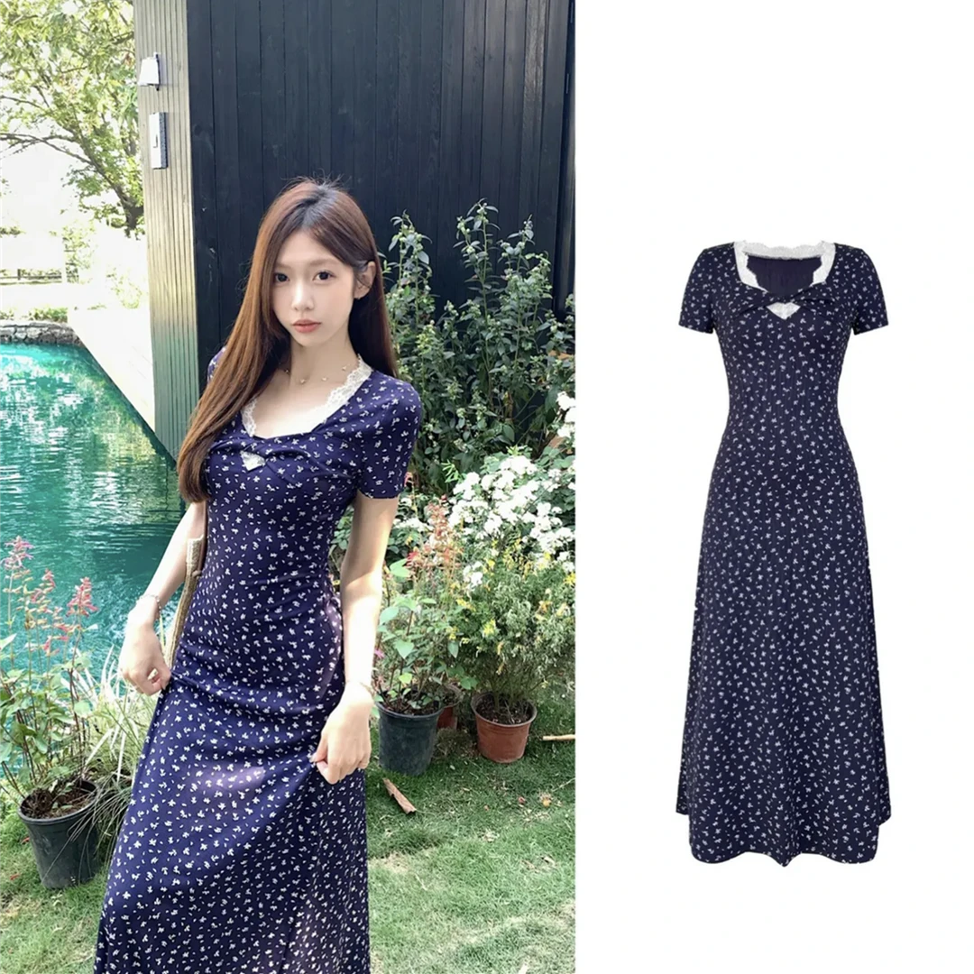 【春日梨泰院】V领碎花连衣裙女夏季韩版纯欲风气质显瘦中长款裙子