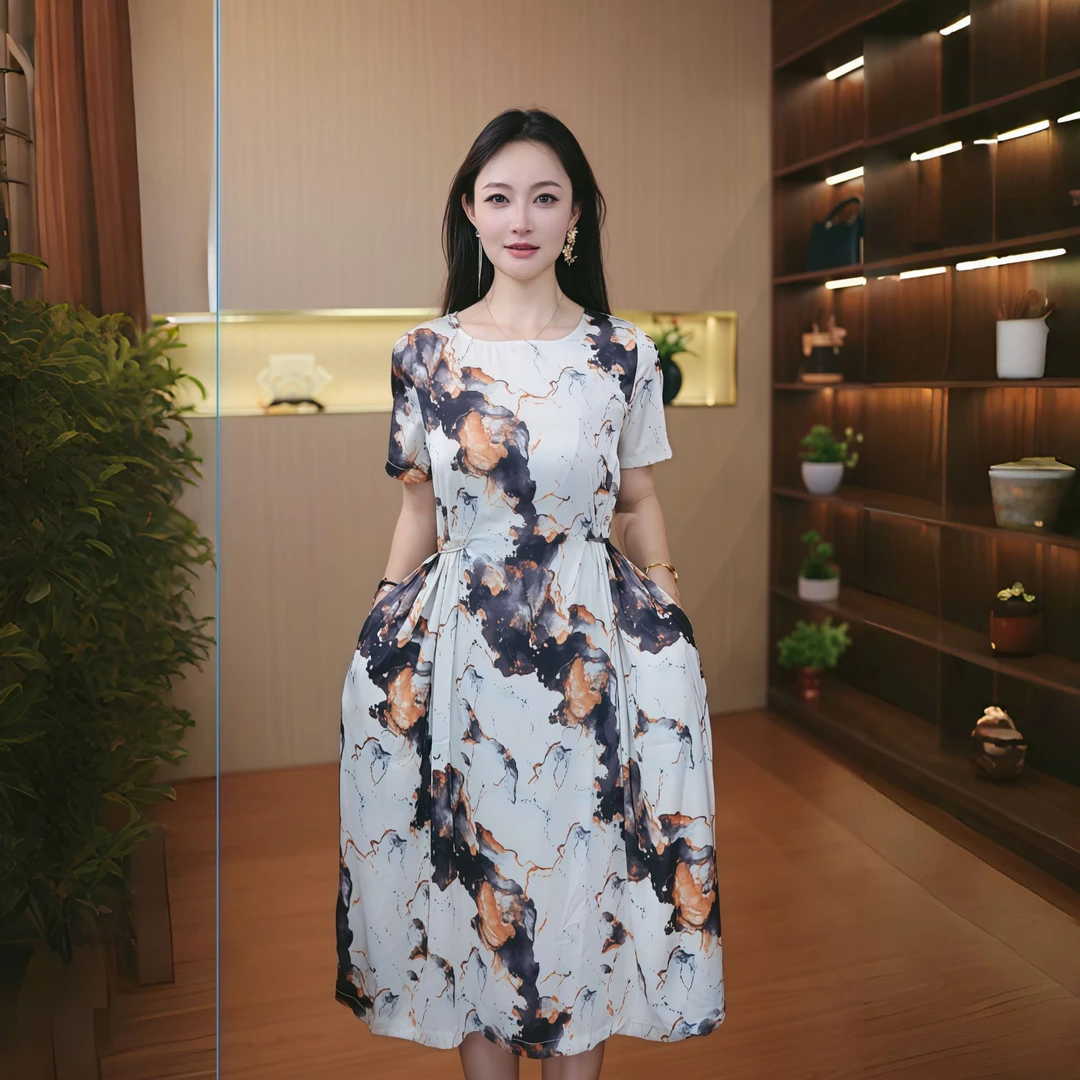 10233-高端连衣裙女装夏季新款大码宽松遮肚显瘦裙子【B3-1-4】