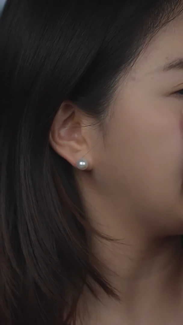 【闪购商品】海水珍珠耳钉银S925镶嵌9.6akoya正圆素钉