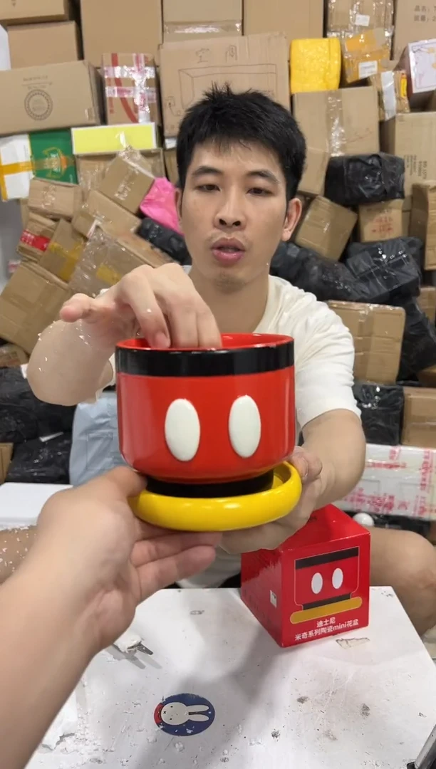 瓷片原盒米奇花盆