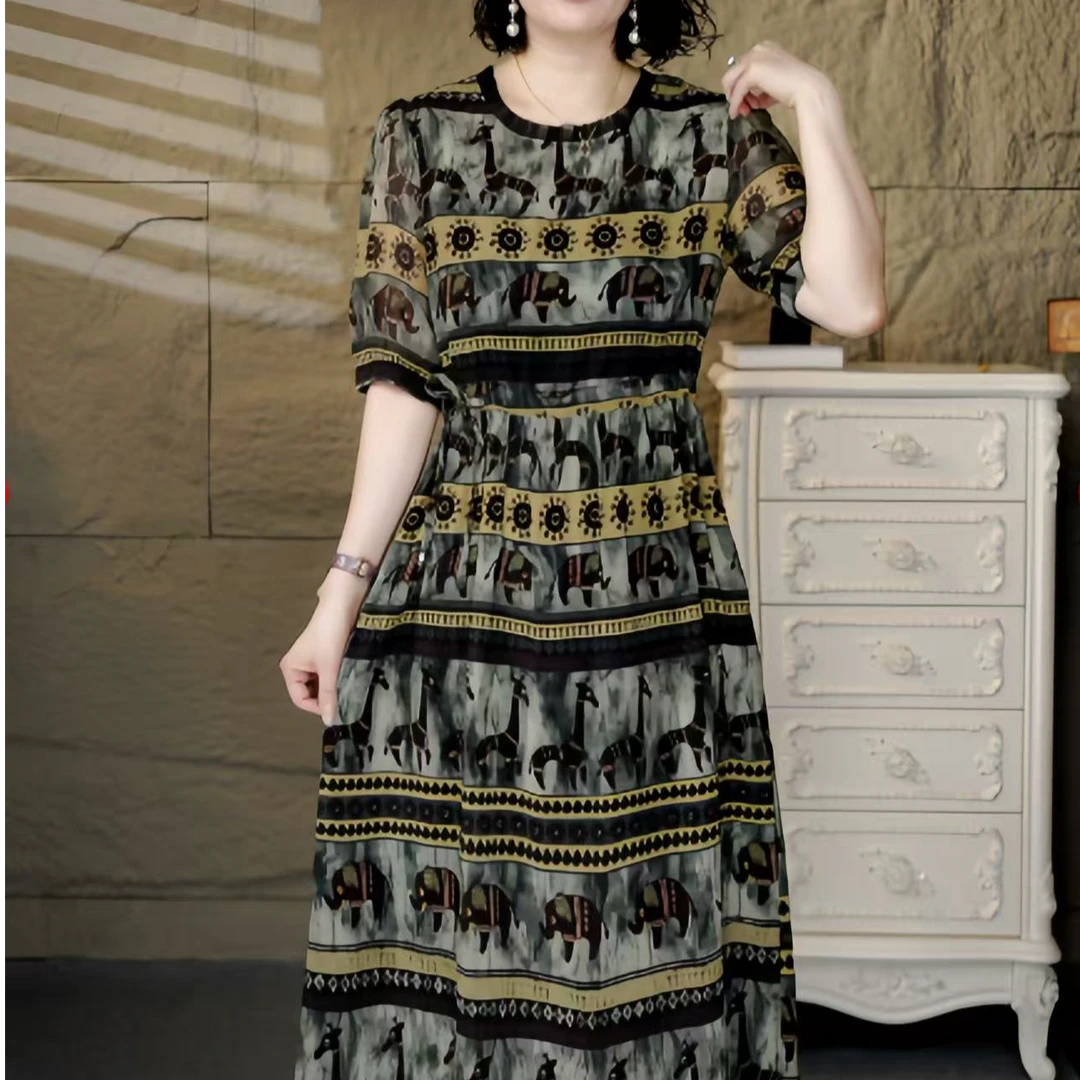 5699【依】夏季百搭时尚简约休闲显瘦遮肉减龄连衣裙