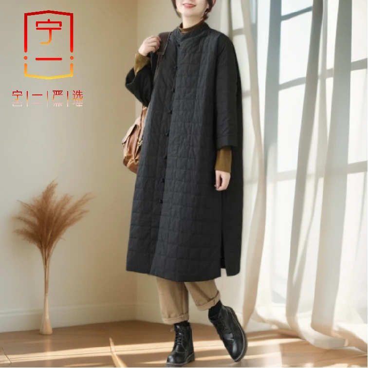 【宁一女装】大码休闲盘扣宽松夹棉服女秋冬外套百搭款轻薄休闲外套