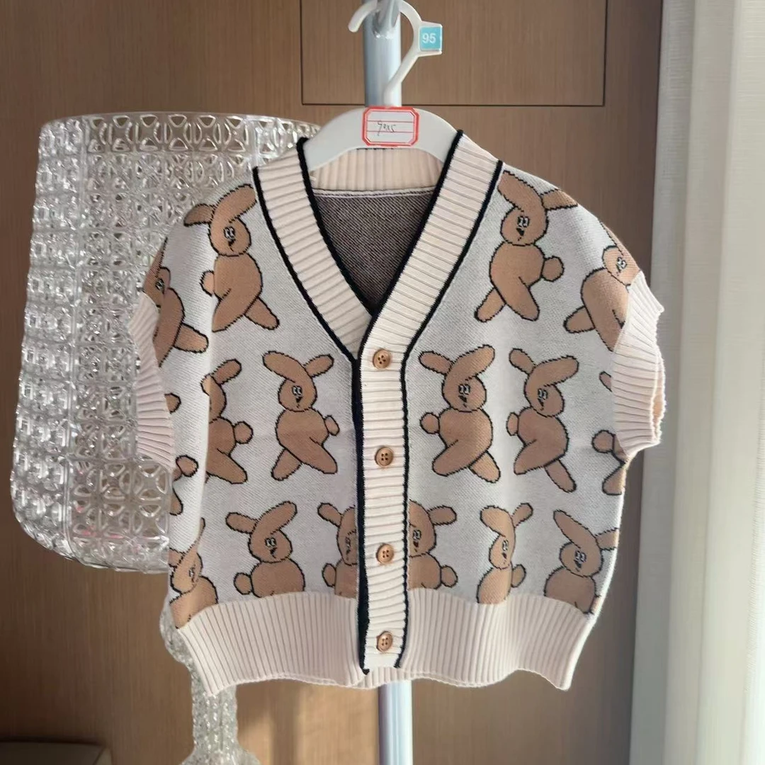 豆豆 米咖满印小兔子短袖开衫