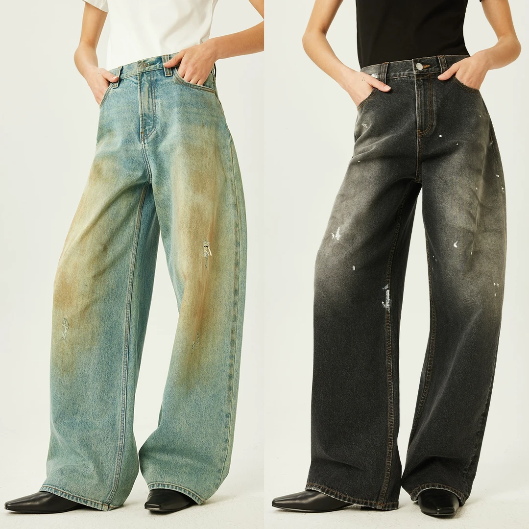 KEIGAN/开间欧洲进口手工擦色做旧磨损痞帅茧型泥土脏脏牛仔裤