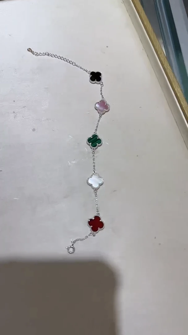珐琅足银四叶草彩色手链