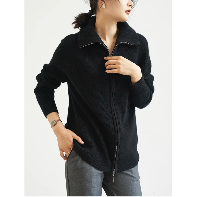 100%山羊绒双拉链时尚气质女式羊绒衫24DAK1181