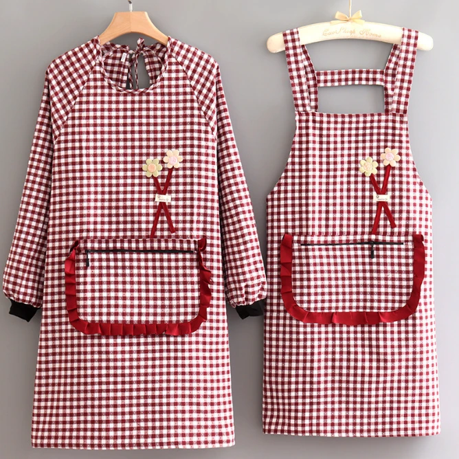 新款围裙家用厨房长袖罩衣女洋气工作服耐脏透气上班干活做饭X