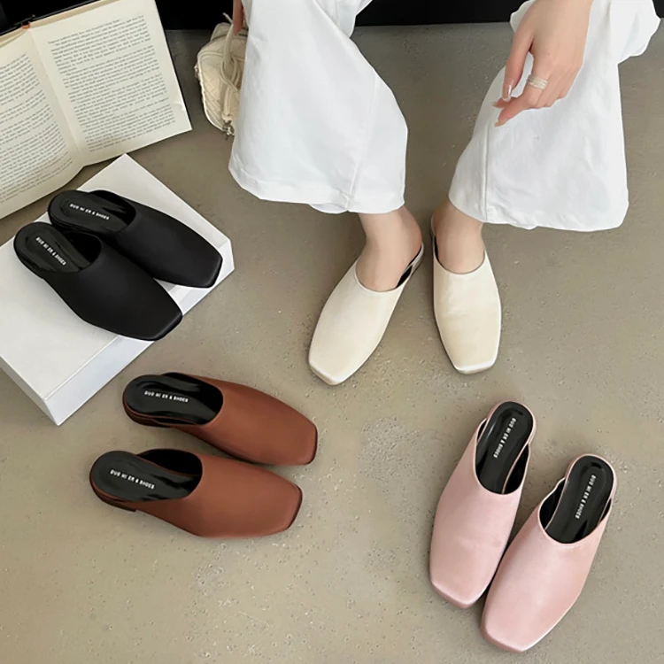 2025新款包头平底拖鞋女外高级新款法式脚蹬休闲懒人防滑方头穆勒